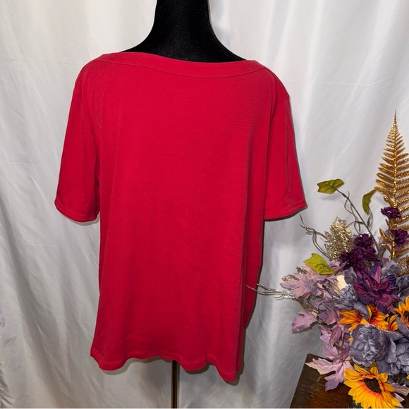 Chico’s Red Cotton Boat Neck Short Sleeve Relaxed Tunic Top Size 3 - Picture 3 of 5